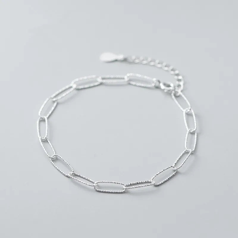 925 Silver Punk Oval Chain Charm Bracelet for Women Rock Jewelry
