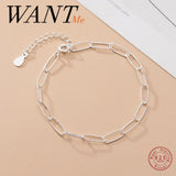 925 Silver Punk Oval Chain Charm Bracelet for Women Rock Jewelry