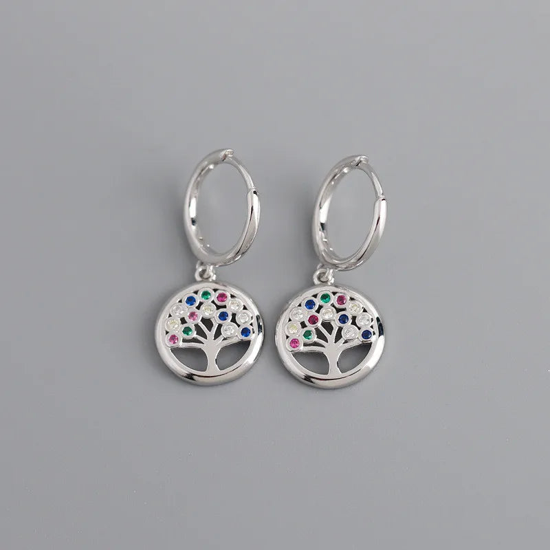 CZ 925 Sterling Silver Peace Tree Stud Earrings Bohemia Accessories
