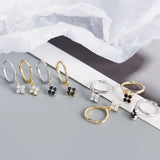925 Silver Pave CZ Flower Ear Buckle Women Party Earrings