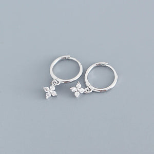 925 Silver Pave CZ Flower Ear Buckle Women Party Earrings