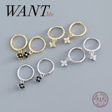 925 Silver Pave CZ Flower Ear Buckle Women Party Earrings