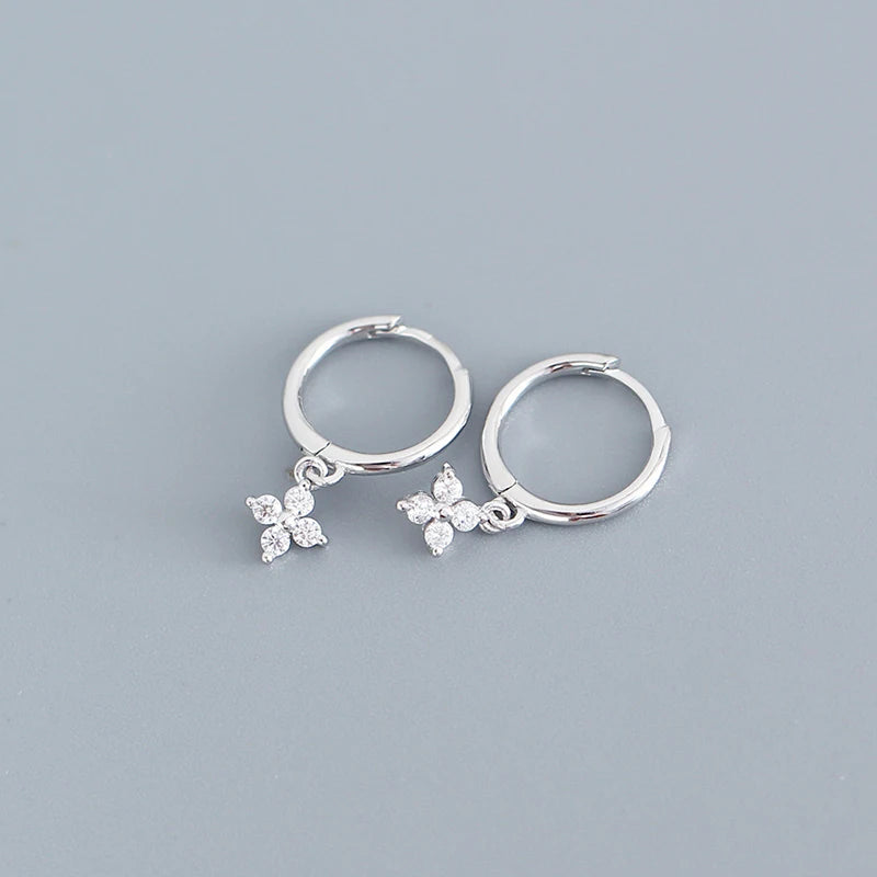 925 Silver Pave CZ Flower Ear Buckle Women Party Earrings