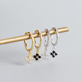 925 Silver Pave CZ Flower Ear Buckle Women Party Earrings