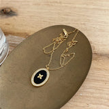 Agate Embossed Flower Charm Pendant Necklace for Women