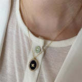 Agate Embossed Flower Charm Pendant Necklace for Women