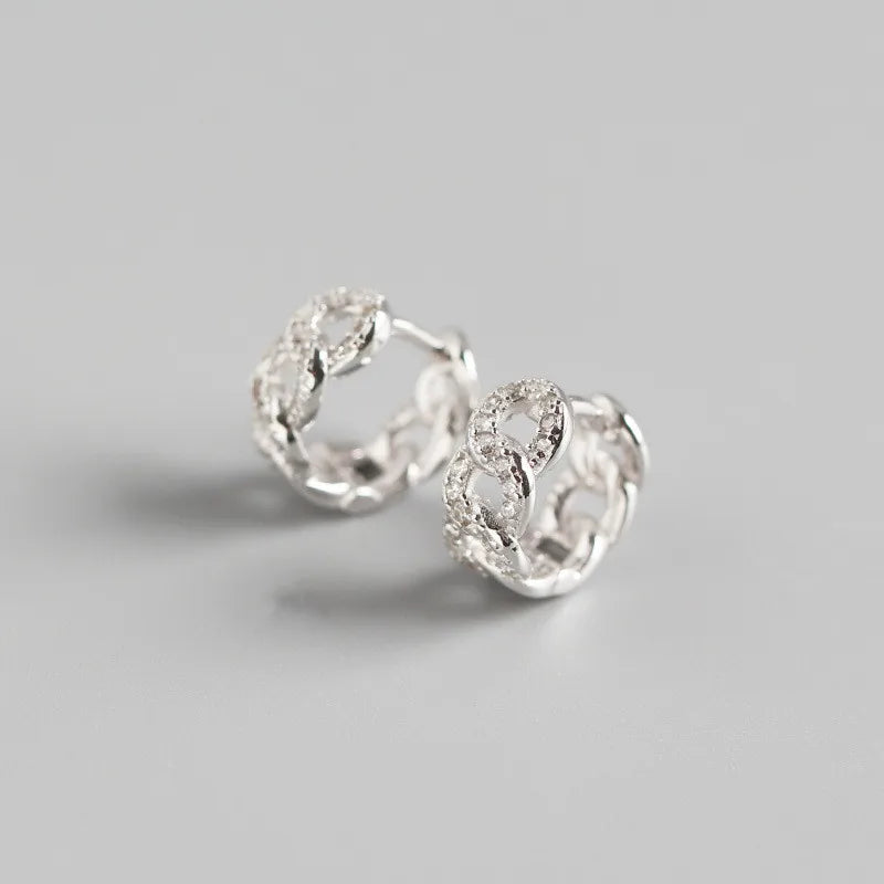 925 Silver Crystal Cuban Chain Stud Earrings for Women