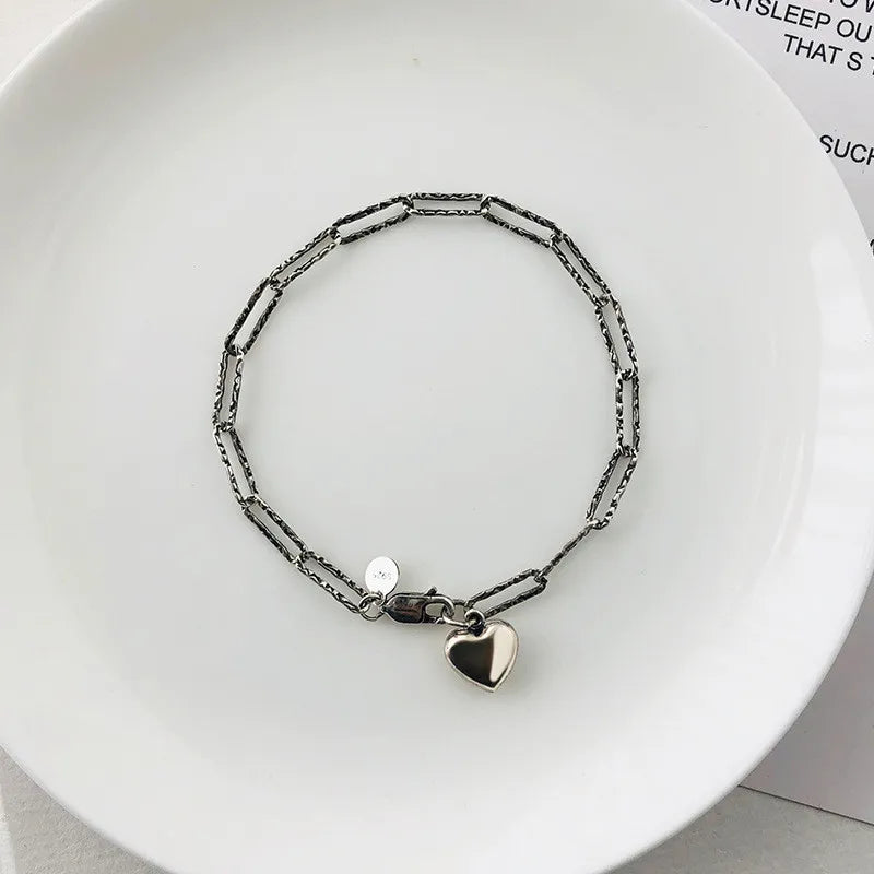 925 Silver Chain Heart Bracelet Women Party Wedding Jewelry