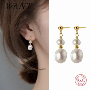Baroque Pearl Drop Earrings 925 Silver Bohemian Jewelry