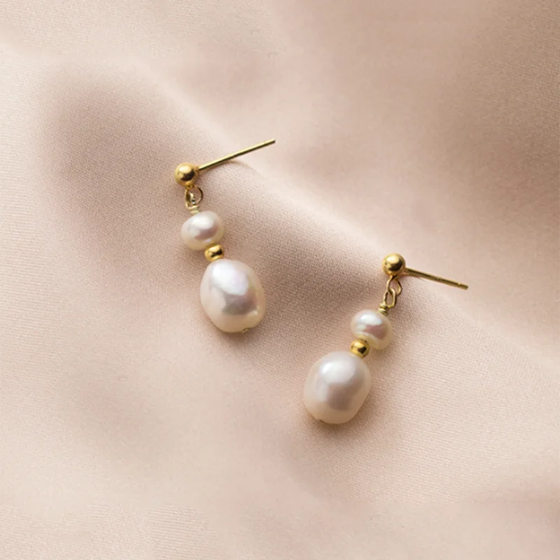 Baroque Pearl Drop Earrings 925 Silver Bohemian Jewelry