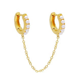 925 Silver Pave Pearl Cuban Link Chain Tassel Stud Earrings