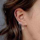 925 Silver Pave Pearl Cuban Link Chain Tassel Stud Earrings