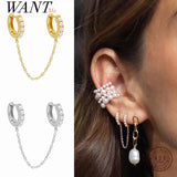 925 Silver Pave Pearl Cuban Link Chain Tassel Stud Earrings