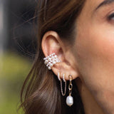 925 Silver Pave Pearl Cuban Link Chain Tassel Stud Earrings