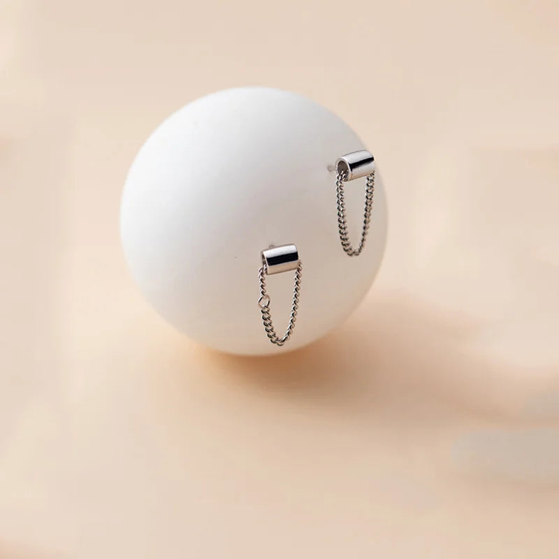 925 Silver Cuban Chain Tassel Earrings for Women