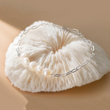 925 Silver Cuban Link Bracelet with Pearl Charm