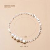 925 Silver Cuban Link Bracelet with Pearl Charm