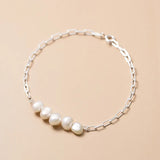 925 Silver Cuban Link Bracelet with Pearl Charm