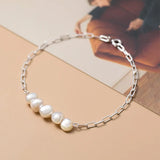 925 Silver Cuban Link Bracelet with Pearl Charm