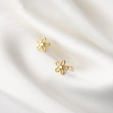 925 Sterling Silver Small Flower Geometric Stud Earrings for Women