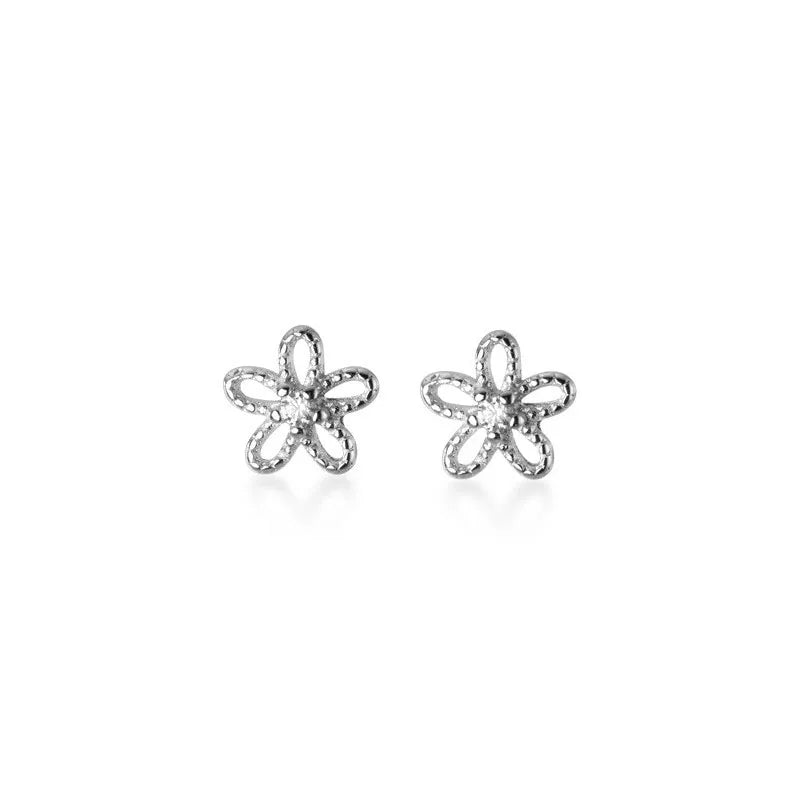 925 Sterling Silver Small Flower Geometric Stud Earrings for Women