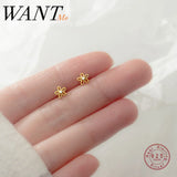 925 Sterling Silver Small Flower Geometric Stud Earrings for Women
