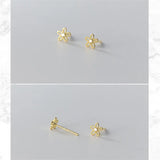 925 Sterling Silver Small Flower Geometric Stud Earrings for Women