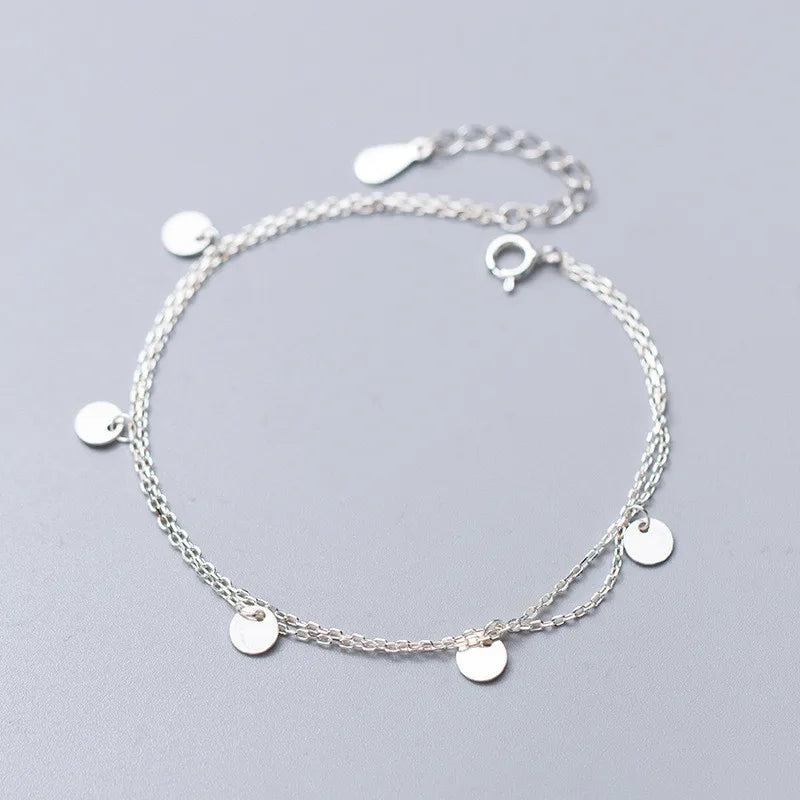 925 Silver Double Disc Chain Bracelet for Women
