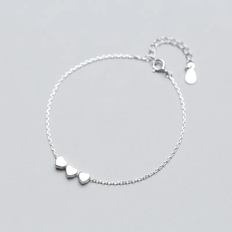 925 Sterling Silver Heart Chain Bracelet Wedding Jewelry Gift