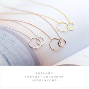 925 Silver Geometric Double Circle Interlocking Pendant Necklace