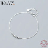925 Silver Geometric Bead Chain Bracelet Bangle Women Jewelry Gift