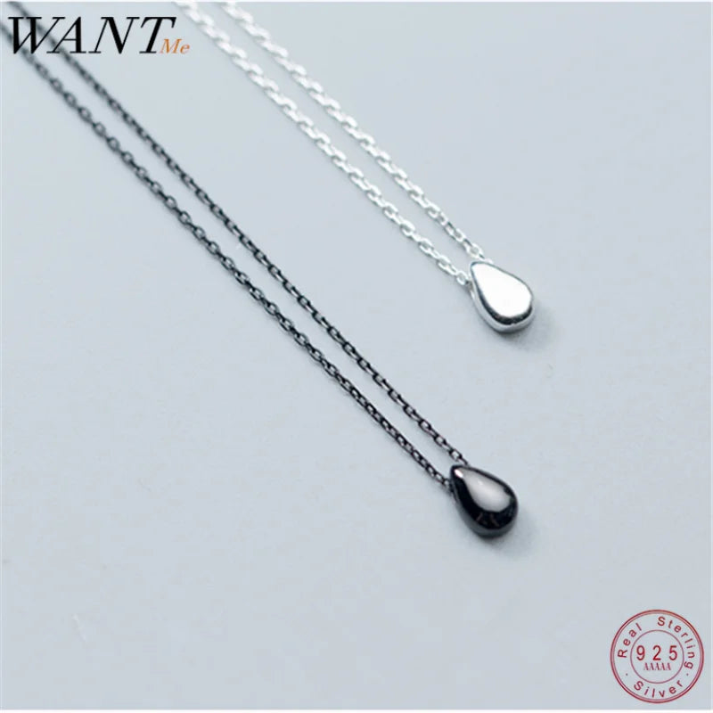 925 Silver Geometric Droplet Pendant Necklace for Women