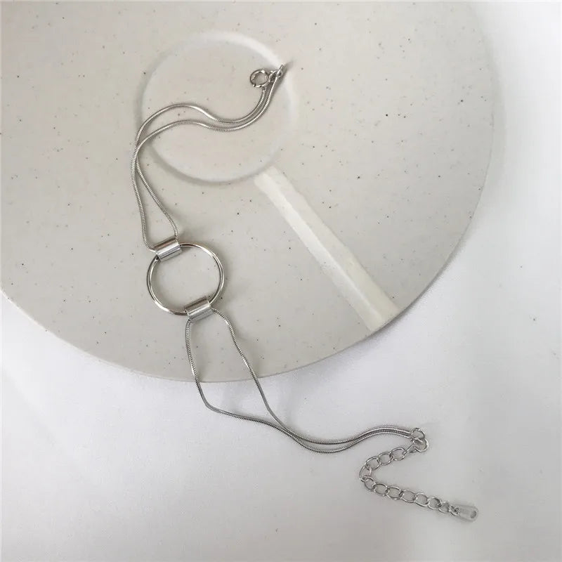 925 Silver Punk Geometric Round Snake Chain Bracelet