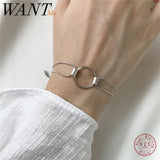 925 Silver Punk Geometric Round Snake Chain Bracelet