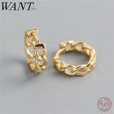 925 Silver Punk Hip-Hop Link Chain Stud Earrings
