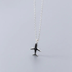 925 Sterling Silver Aircraft Pendant Short Necklace