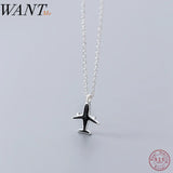925 Sterling Silver Aircraft Pendant Short Necklace