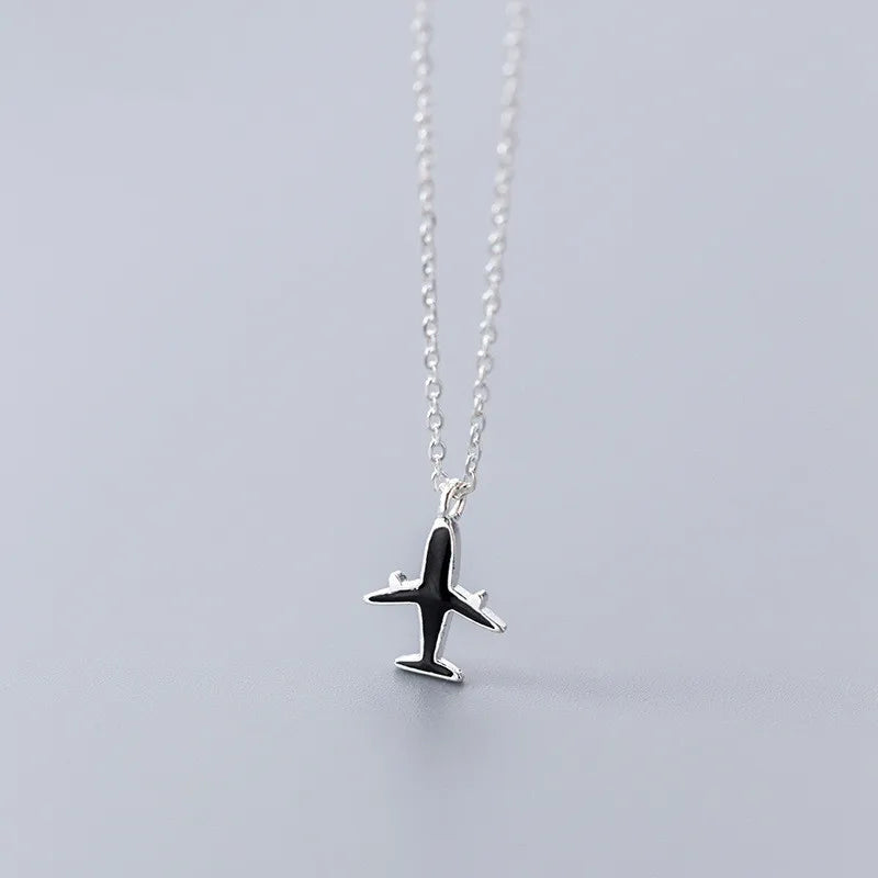 925 Sterling Silver Aircraft Pendant Short Necklace