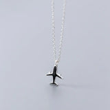 925 Sterling Silver Aircraft Pendant Short Necklace