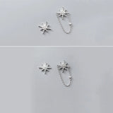 925 Silver Star Cuban Chain Stud Earrings Punk Party Jewelry