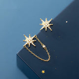 925 Silver Star Cuban Chain Stud Earrings Punk Party Jewelry