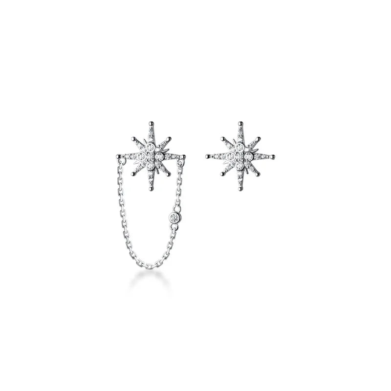 925 Silver Star Cuban Chain Stud Earrings Punk Party Jewelry