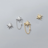 925 Silver Star Cuban Chain Stud Earrings Punk Party Jewelry
