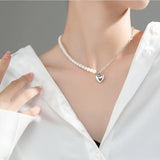 925 Silver Cuban Link Chain Heart Charms Necklace for Women