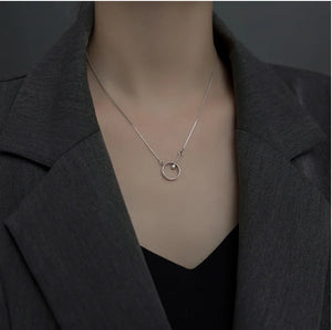 925 Silver Minimalist Geometric Round Bead Pendant Necklace
