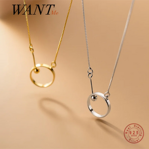 925 Silver Minimalist Geometric Round Bead Pendant Necklace