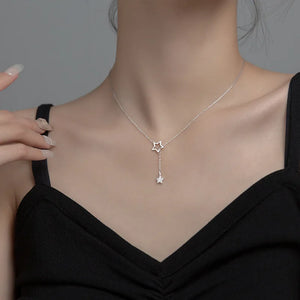 925 Silver Hollow Star Chain Necklace for Women Wedding