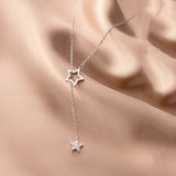 925 Silver Hollow Star Chain Necklace for Women Wedding