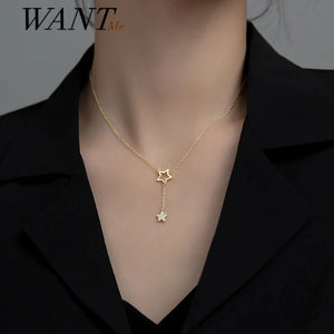 925 Silver Hollow Star Chain Necklace for Women Wedding
