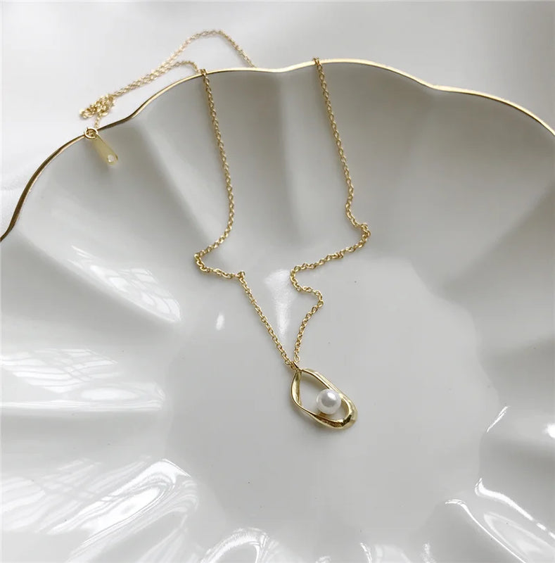 925 Sterling Silver Pearl Chain Choker Necklace for Women